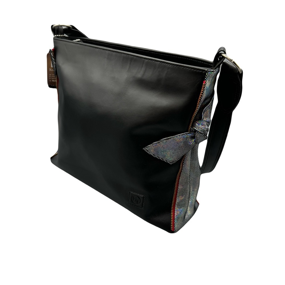 NWT Unique One‎ of a Kind Leather Bag, Handmade, Black, Iridescent Sides